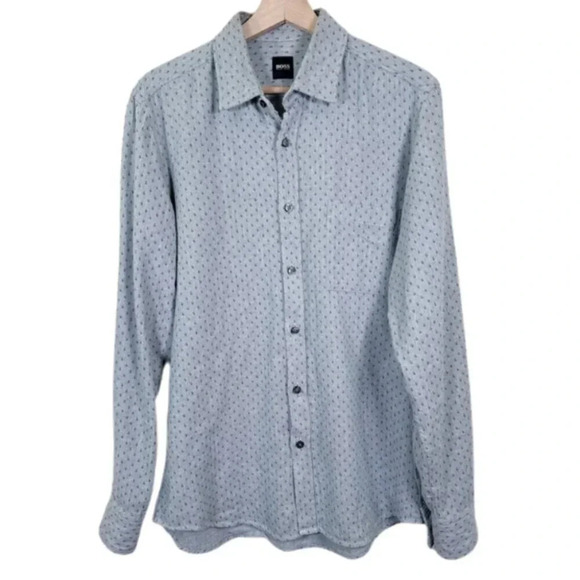 Hugo Boss Mens Size Medium Cotton  Relegant Button Print Over Shirt - Picture 1 of 15